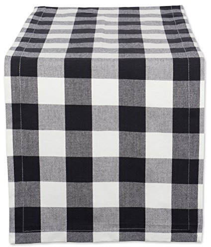 DII Buffalo Check Collection Klassischer Tischläufer im Bauernhausstil, Baumwolle, schwarz/weiß, 108 x 14 (Runner)