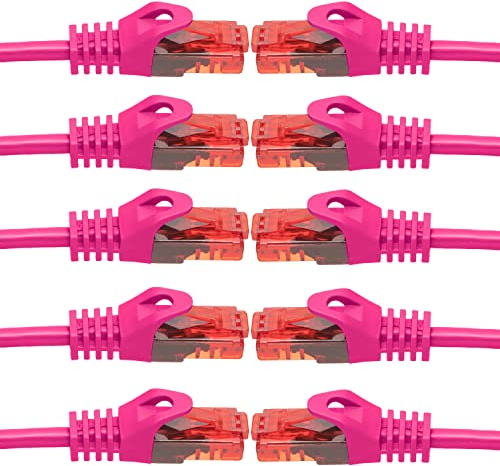 BIGtec - 10 Stück - 10m Gigabit Netzwerkkabel Patchkabel Ethernet LAN DSL Patch Kabel pink (2X RJ-45 Anschluß, CAT.5e, kompatibel zu CAT.6 CAT.6a CAT.7) 10 Meter