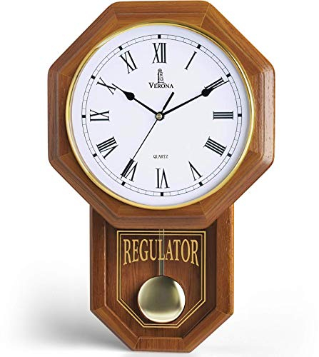 Lovely Home Essentials Pendel-Wanduhr, batteriebetrieben, Echtholz-Regleruhr, Schulhaus-Wanduhr, leise, kein Läuten, Dekoration für Wohnzimmer, Zuhause, Büro, ca. 45,5 x 28 cm