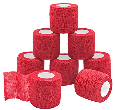 QiGui 8 Rollen Selbsthaftende Cohesive Bandage Haftbandage Verband Fixierverband elastische Binde Pflasterverband Für Finger, Hand, Zehen Und Füße 5cm X 4.5m (Rot)