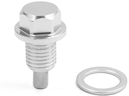 sourcing map Ölablassschraube mit Dichtring M12 x 1,5 Aluminium Magnetische Motorölwannen Ölwannenwanne mit O-Ring, 1 Stück Silber