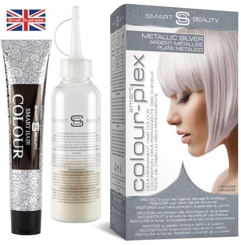 Metallic Silber Haarfarbe | Stylische Silber Tönung für gebleichtes Haar | Demi permanente | Hinzugefügte Plex Anti-Haarbruch Technologie | Smart Beauty Haarfarbe