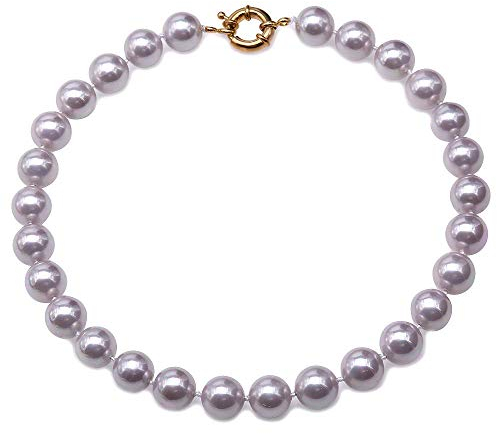 JYX Perlenkette Echte 14 mm Runde Lavendel Südsee Muschel Perlen Halskette für Damen 45 cm