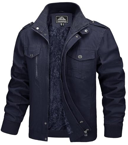 MAGCOMSEN Veste d'hiver pour homme - Doublure chaude - Veste polaire cargo décontractée - Veste mi-saison en coton - Veste militaire avec poches multiples, bleu foncé, S