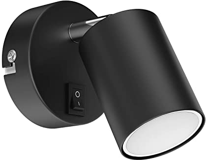 ledscom.de Spot mural WAIKA avec interrupteur noir mat + ampoule LED GU10 blanche 3 niveaux de gradation : max. 609lm chacun