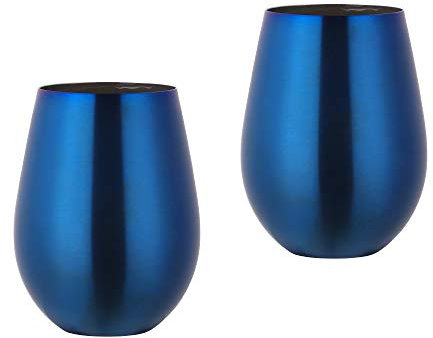 Liangs 17 oz Stainless Steel Stemless Wine Glass, Outdoor Portable Wine Tumbler for The Pool, Camping, Cookouts, Travel - Set of 2 Metal Drinking Cups(Blue)