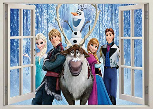 CSCH Wandtattoo Eis und Schnee Elsa Anna Olaf 3D-Effekt Fenster Wandansicht Aufkleber Poster Vinyl