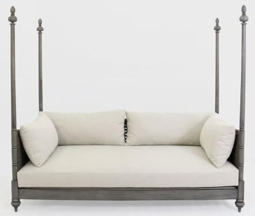 Casa Padrino Luxus Schlafsofa Grau/Cremefarben 219 x 110 x H. 200 cm - Elegantes Massivholz Sofa - Wohnzimmer Möbel - Luxus Qualität
