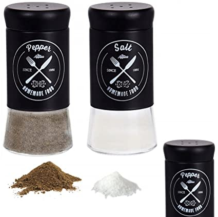 Koopman International b.v Lot de 2 salières et poivrières en verre et plastique noir pour cuisine, restaurant, jardin