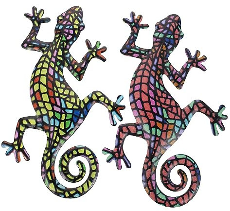 Yardwe Wanddeko Garten Metall Gecko Wanddeko 2 Eisen Kunst Gecko Skulpturen Wandkunst Anhänger A Vintage Wanddeko Hause Hinterhof Ornament Party Dekoration Wanddekoration Outdoor