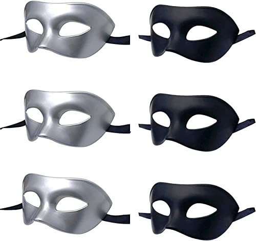 LECMACY Masque de mascarade pour hommes et femmes, Rome vénitienne demi-visage yeux masques Mardi Gras Costume de fête à thème ensembles de Cosplay-taille unique (3x(s+b)/6pcs)