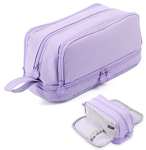 MAMUNU Large Capacity Pencil Case 4 Compartments, Pencil Pouch with Zipper Portable Handle, Aesthetic Pencil Case Stationery Organizer for Office College School Teen Girl Boy Adults (Purple)