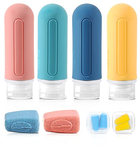 Flacon Voyage Silicone Contenant Voyage Étanches, Flacon Vide Voyage, 89ml Récipient Voyage Accessoires Kit Voyage Avion Cabine pas 100ml Format Bouteille Voyage pour Shampoing/Gel Douche/Liquides