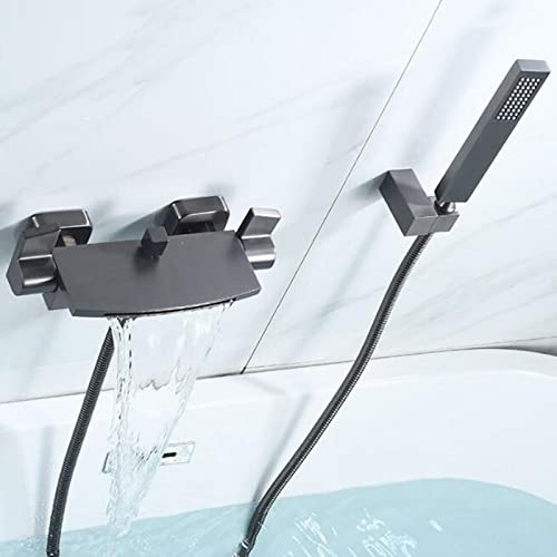 Wannenarmatur mit Handbrause Badewannenarmatur Wandmontage Messing Mischbatterie Badewanne Wasserfall Badewannenarmatur mit Handbrause-Grau