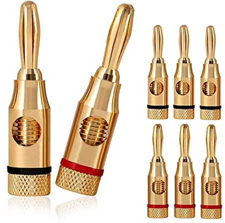 Gebildet 8Pezzi Spine a Banana per Altoparlanti Placcati in Oro (4Pezzi Rossi + 4Pezzi Neri), Spine Chiuse a Vite, per Home Theater, Cavi per Altoparlanti, Piastre da Parete E Altro
