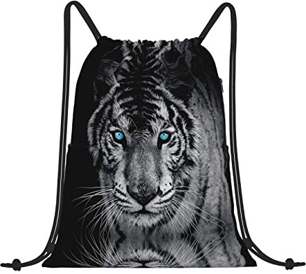 YTORA Glitzer-Pailletten-Rucksack mit Kordelzug, wasserabweisend, Sportrucksack, Turnbeutel für Herren und Damen, weißer tiger, Einheitsgröße