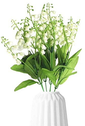 Lirio blanco artificial, flores lirio del valle, flores lirio del valle con tallo largo, para boda, ramo novia, corona, centro mesa, decoración al aire libre