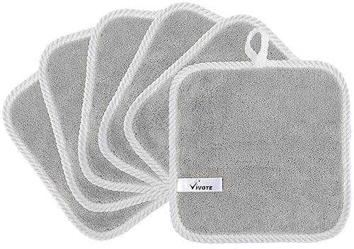 Vivote Lingettes nettoyantes pour le visage en microfibre 20x20cm Lingette démaquillante douce en flanelle Gant de toilette bébé Lavable et réutilisable Lingettes démaquillantes Gris clair (6 pièces)