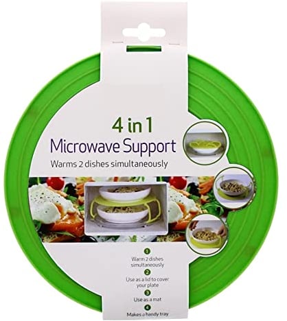 4 in 1 Microwave Food Plate Stand Lid Support Stacker Tray Heat Warm/Hot Plastic (Green)