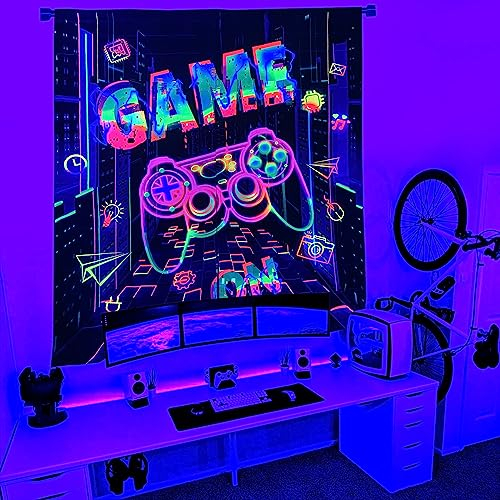 Csivoisw Gaming Curtains for Boys Bedroom, Gamer Window Curtain Glow in The Blacklight, Teen Boy Girls Video Game Blackout Curtains for Game Room Bedroom Decor 45x63 Inch