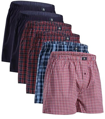 DANISH ENDURANCE Woven Boxers for Men, Cotton Boxer Shorts, Loose Fit, Multipack, 4 or 6 Pack, 6x Blue/Red, XL