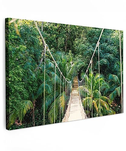 MuchoWow© Wandbilder 90x60 cm Wohnzimmer Wanddeko Schlafzimmer Zimmerdeko Fotowand Zimmer Deko Wand Dekoration Wall Art Dschungel - Palmbaum - Brücke - Natur - Grün - Pflanzen