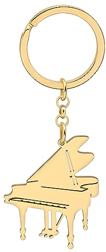 DALANE Edelstahl Klavier Schlüsselanhänger Musikinstrument Schmuck Geschenke für Frauen Mädchen Charms Auto Schlüsselring Ring (18K Vergoldet)