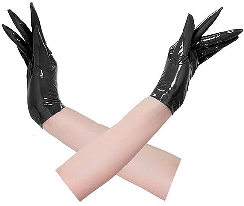 VOIV Wet Look PVC Kurze Handschuhe Glänzend PU Leder Cosplay Sexy Getrennte Finger Dance Performance Luvas Gothic Clubwear Handschuh, Schwarz , L
