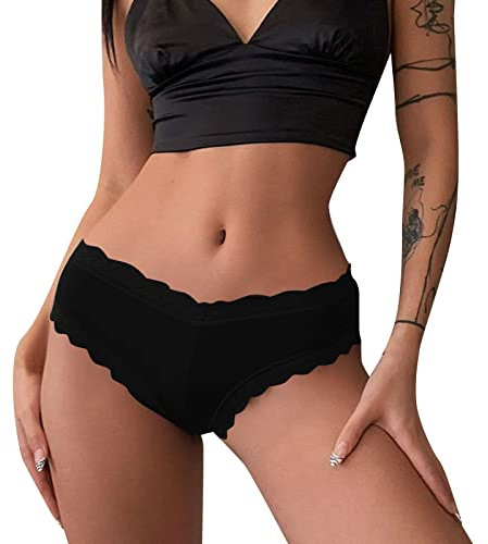 Sexy Damen-Dessous, sexy Set, sexy, Hot Y25K, Damen, sexy, floral, Spitze, Netz, Höschen, Low Rise Hollow Out, transparent, Plus Size Underwear Set Koffer, Schwarz, 38