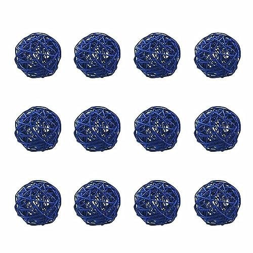 SHTGOI 12 Stück Rattankugeln 3cm Korbgeflecht Rattan Bälle Dekorative Kugeln Rattan Kugeln Spielzeug Naturkugeln Ornament für Tischkorb Decke Wand Kinderkreativität Haustierspielzeug Dunkelblau