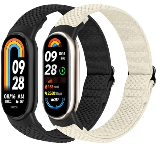 BTTNG Elastische Nylon Armband Nur Kompatibel mit Xiaomi Smart Band 10/9/8, Verstellbare Dehnbare Armbänder Sport Ersatz Armband für Xiaomi Mi Band 8/Mi Band 9/Mi Band 10 Herren Damen (2 Stück)