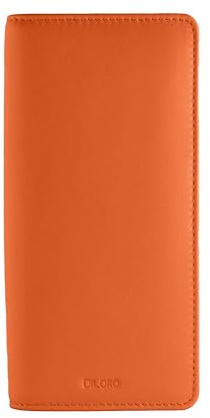 DiLoro Leather Zippered Triple or Quad Pen Case Pencil Pouch Holder for Three or Four Fountain Ballpoint Rollerball Pens or Glasses (Nappa Orange)