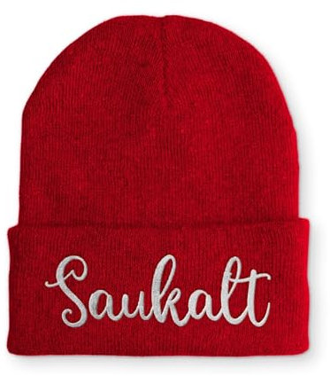 tshirtladen Strickmütze Saukalt Mütze Wintermütze lustige Beanie mit Stick, Farbe: Rot