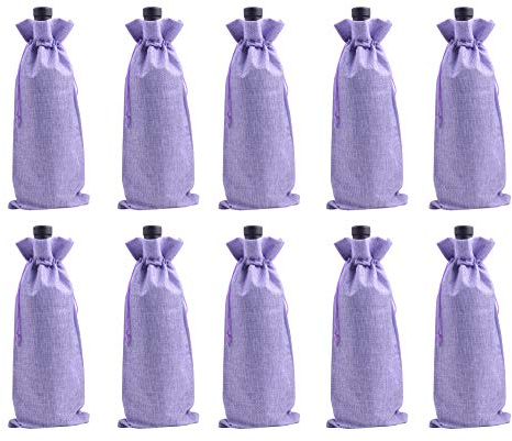 KONMAY 10 Stück Lila Weintasche mit Kordelzug, 15x35cm Jute Weinbeutel, Wiederverwendbare Sackleinen Wein-Geschenkbeutel, Weinflaschenbeutel, Weinbeutel für Hochzeit, Party, Blindverkostung