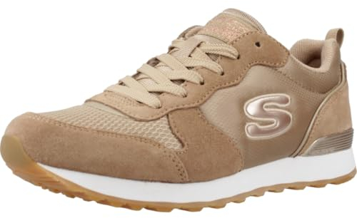 Skechers Women's Og 85 Goldn Gurl Sneaker, Tan Suede/Nylon/Rose Gold Trim, 6 UK
