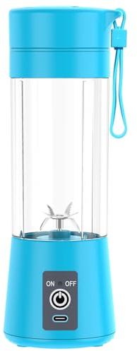 Meichoon Personal Blender Cup Electric USB Personalized Juice Mug 6 Blades with Strainer 400ml/14.1oz for Milkshake Smoothie Fruit Vegetable Juice LB33 Blue