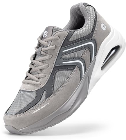 FitVille Men's Extra Wide Trainers Arch Support Jogging Shoes Air Cushion Road Running Sneakers Walking Shoes for Plantar Fasciitis - HeelAero V2 Slate Grey/Grey X-Wide 8 UK