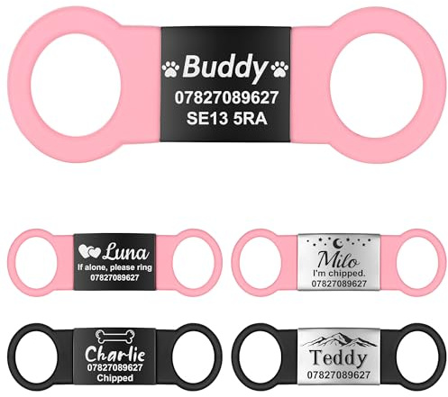 GISUREY Dog Tags for Pets Engraved - Silent Slide On Personalised Dog Tag, Heavy Duty Dog Id Tag with Unique Design, Long-Lasting Legible Dog Name Tags Personalised for Dogs/Cats Collar, PB-L