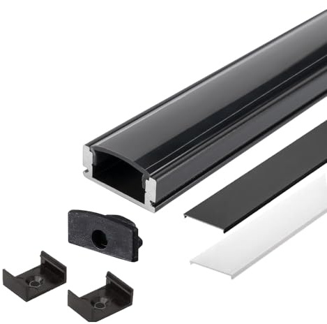 ENERGMiX 2m LED Aluprofil Schwarzer Alu Schiene U Profil Kanal System für LED-Streifen inkl. 2 Abdeckung Profil A-S