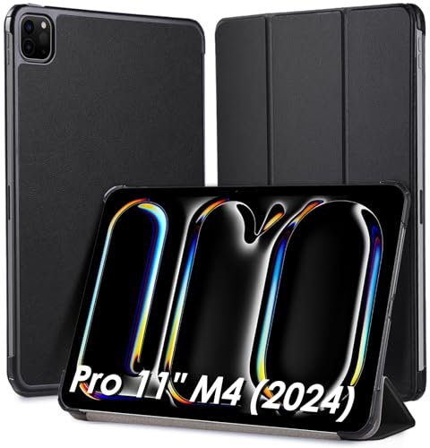 Hianjoo Custodia Compatibile per iPad Pro 11 M4 (2024, 5a Generazione), Ultra Sottile Smart Cover in Pelle Compatibile con iPad Pro 11 Pollici M4 - Nero
