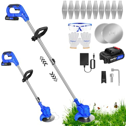 Rasenkantenschneider Akku 21V – Kantenschneider Rasen – 2-in-1 Funktion: Rasentrimmer und Kantenschneider - inkl. Akku & Ladegerät & 10x Metall Messer & 2x Kreissägeblatt & Teleskopstange