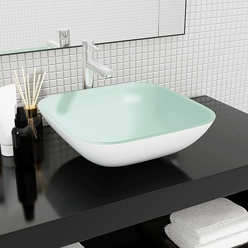 LAPOOH Lavandino in Vetro 42x42x14 cm Bianco,Lavandino,Lavandino Bagno,Lavandino in Vetro,Attrezzature per Bagni-345254