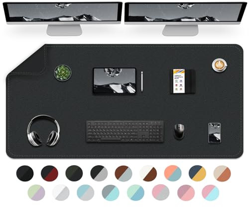 BLESWIN Doppelseitige Schreibtischmatte Groß, Wasserdichte leicht zu reinigende Schreibtischmatte, Multifunktionale Verwendung für Büro/Haus/Deko -Schwarz, 120cmx 60cm