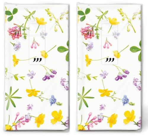 20 einzelne Taschentücher Blumen Bunt verstreuter Frühling. 2 Packungen mit 10 einzelnen Papiertaschentücher bedruckt als Geschenk.