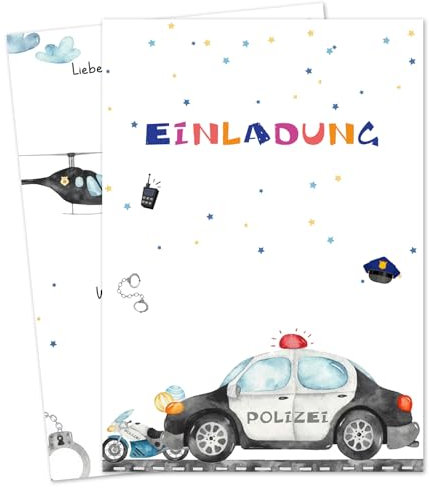 qingmeng 12 Stück Polizei Einladungskarten | Polizei deko Kindergeburtstag | Geburtstagseinladungen Kinder | Partyeinladungen Geburtstagsparty für Kinder Junge Mädchen