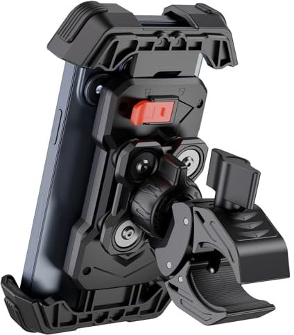 Grefay Motorrad Handyhalterung Handyhalterung Fahrrad [2025 Doppelt Vibrationsgedämpft] Handy Motorradhalterung 360° Drehbar Lenker Halter für iPhone16 15 14 13 12 Pro Max, Smartphone (Schwarz)
