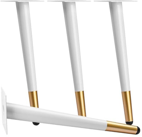 10 Inch / 25cm Metal Furniture Legs, Heavy Duty Tapered Table Sofa Legs Couch Feet with Screws,Modern Furniture Replacements Feet for DIY Cabinet Cupboard Nightstand TV Bench Stand 4 Pieces White Gold