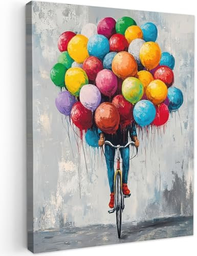 MuchoWow© Impression sur Toile Decoration Murale Peinture 60x80 cm Tableaux Decoratifs Muraux Déco Chambre Tableau Salon Ballons - Street art - Vintage