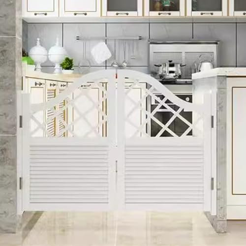 sjdoPulse Wooden Cafe Swing Doors,Entrance Saloon Louvered Arc Doors,Kitchen Swing Gates Modern Style,White Light-Transmitting Stairs Half Waist Door,Commercial Pantry Gate,120cm(471/4