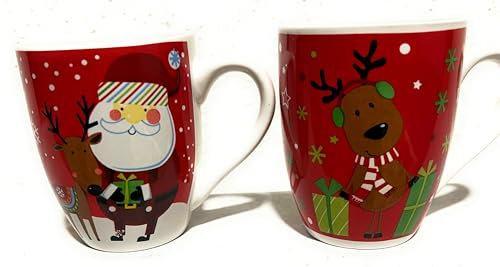 Weihnachtstassen mit Rudolph und Freund Motiv, rot, 2 Stück, Kaffee-tasse, Tasse für Weihnachten